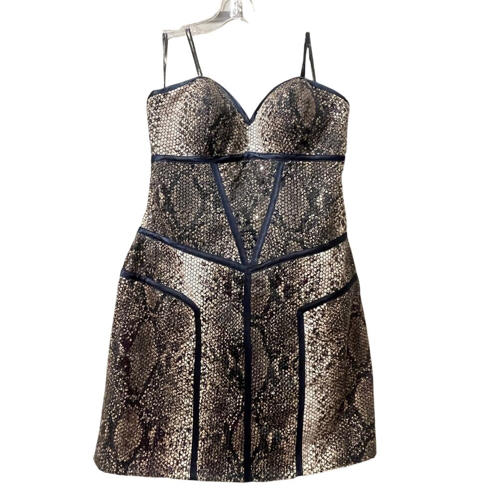 Partytime Snakeskin Sequence Overlay Cocktail Mini Dress Size 16 Black Brown